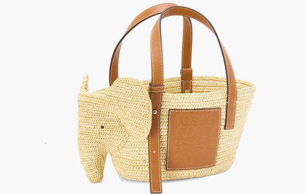 Loewe Elephant Raffia and Calfskin Leather Small Basket Bag Natural Brown | The Sortage