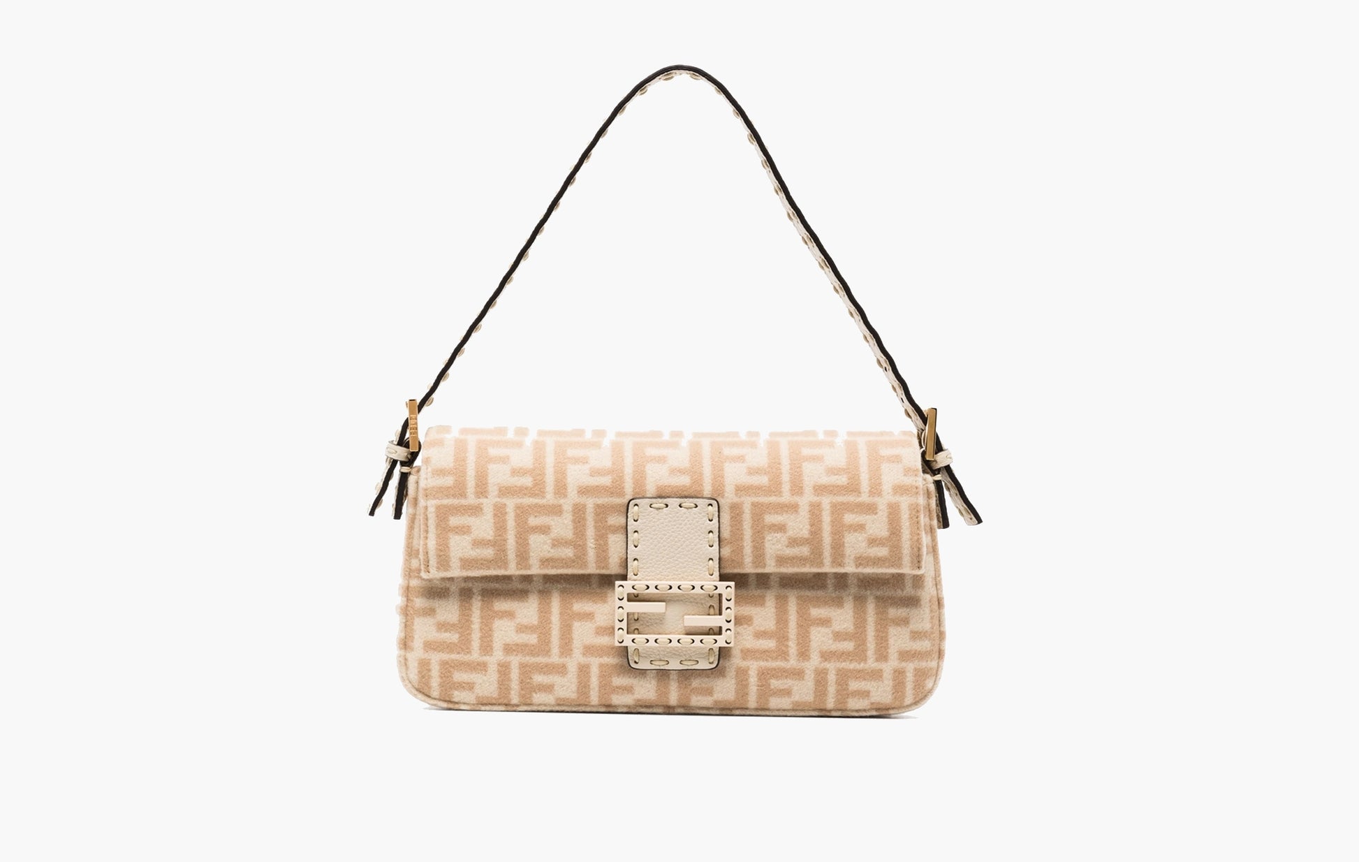 Fendi Baguette 1976 Large Wool Bag Beige/Brown | The Sortage