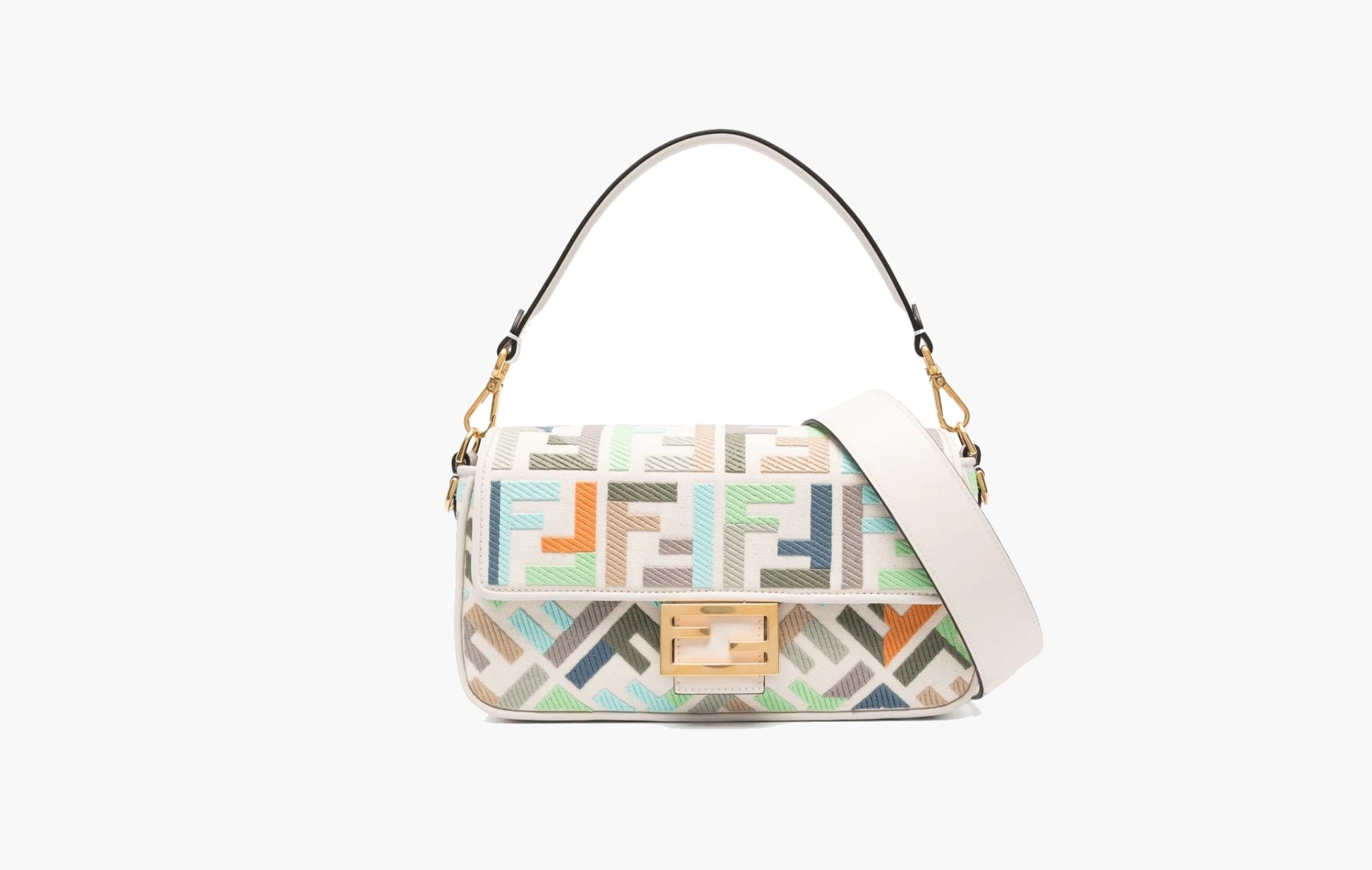 Fendi Baguette FF Canvas Shoulder Bag Milk White Multicolor | The Sortage