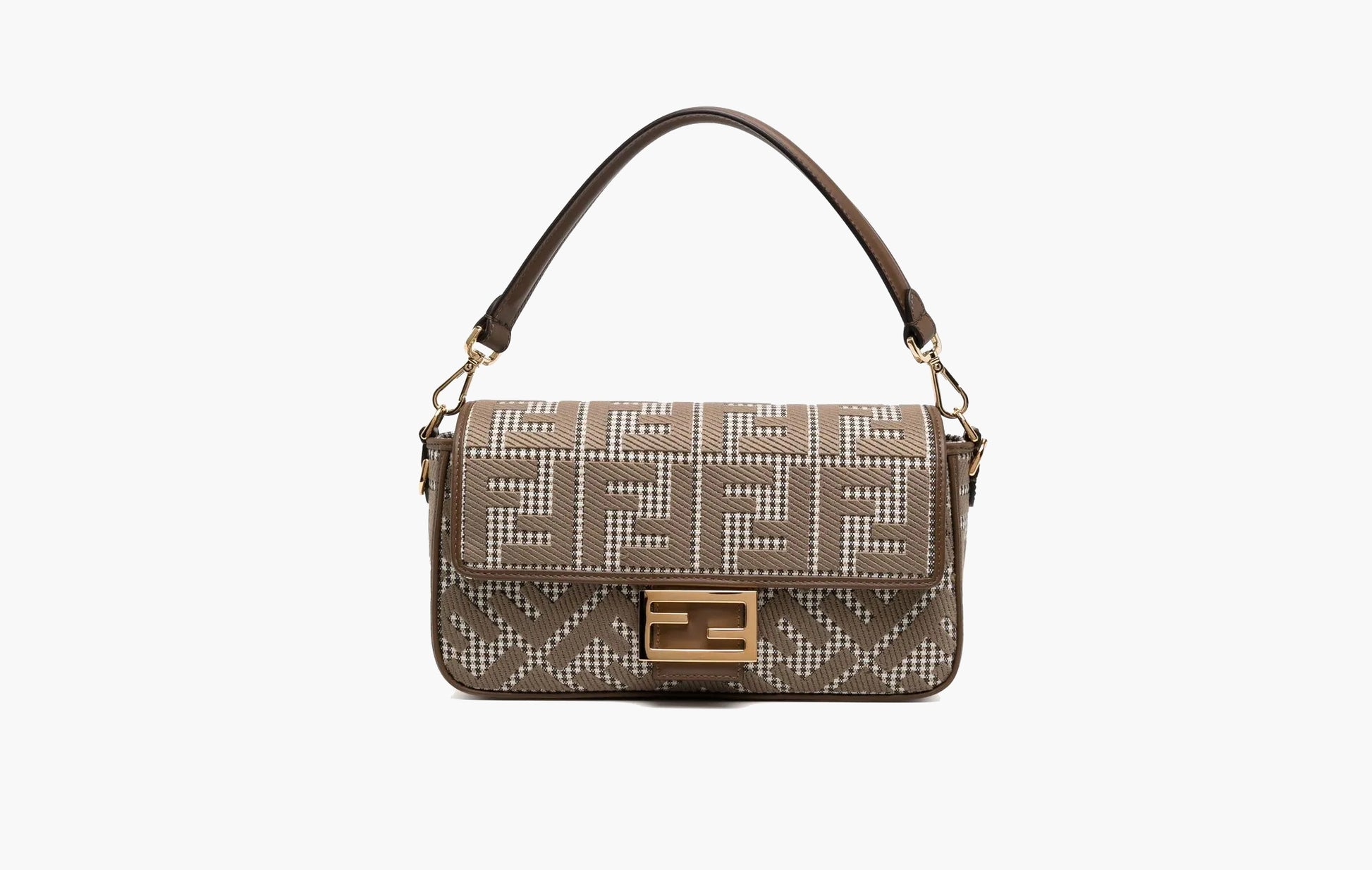 Fendi Baguette FF Fabric and Leather Shoulder Bag Brown | The Sortage