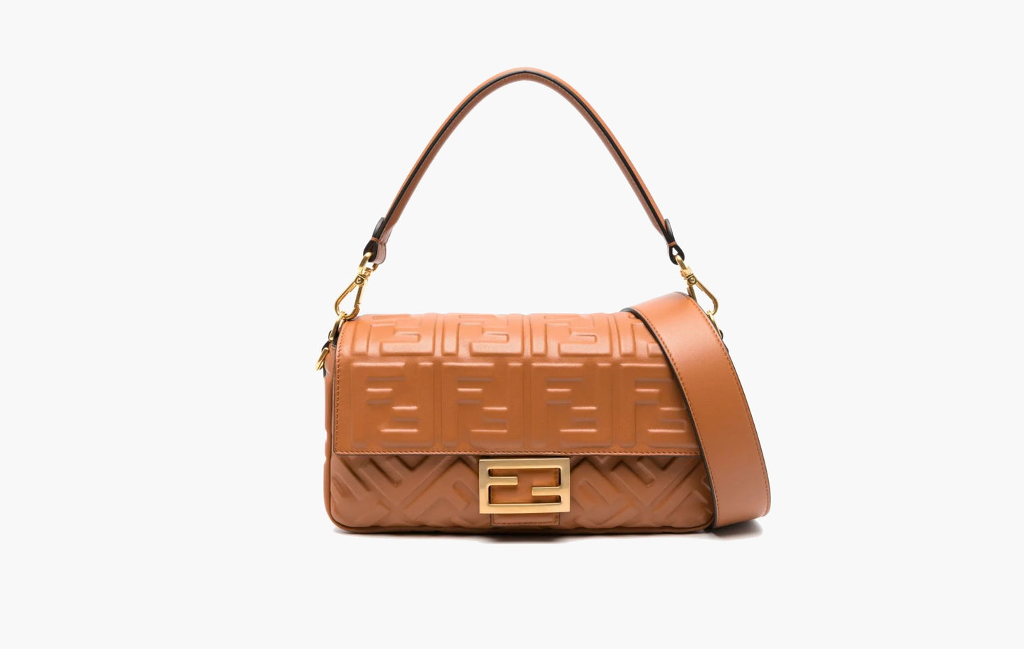 Fendi Baguette FF-embossed Leather Shoulder Bag Butterscotch Brown | The Sortage