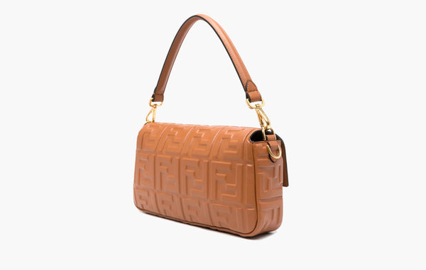 Fendi Baguette FF-embossed Leather Shoulder Bag Butterscotch Brown | The Sortage
