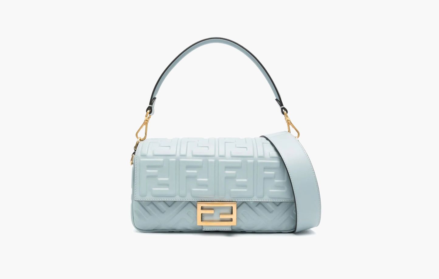 Fendi Baguette FF-embossed Leather Shoulder Bag Light Blue | The Sortage