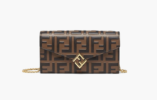 Fendi FF Diamonds Continental With Chain FF Leather Wallet Brown & Black | The Sortage