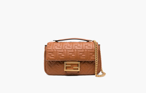 Fendi Baguette Medium Chain Leather Shoulder Bag Сognac Brown | The Sortage