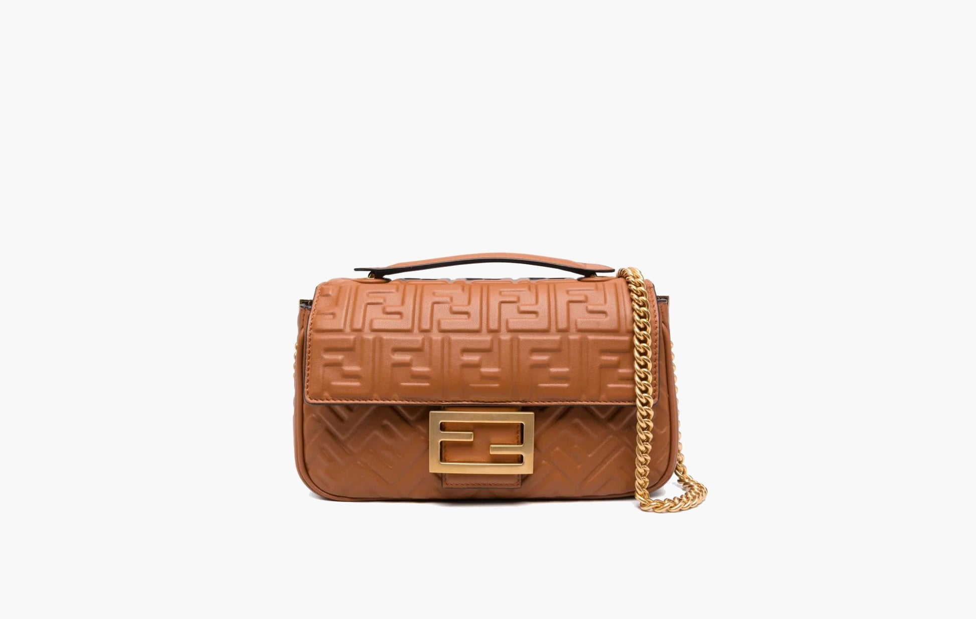 Fendi Baguette Medium Chain Leather Shoulder Bag Сognac Brown | The Sortage