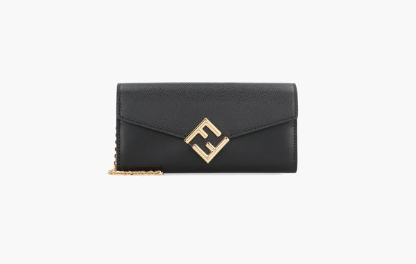 Fendi FF Diamonds Leather Wallet on Chain Black  | The Sortage