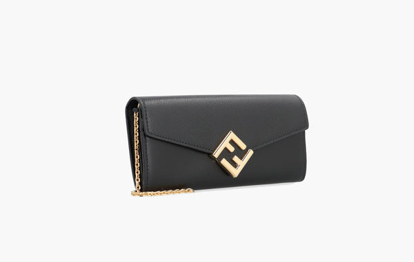 Fendi FF Diamonds Leather Wallet on Chain Black  | The Sortage