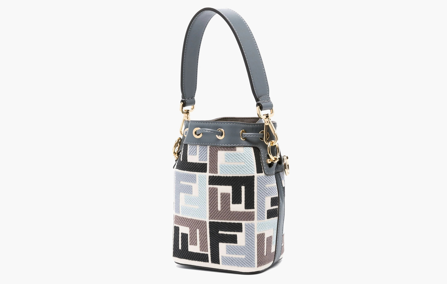 Fendi Mon Tresor Small FF Cotton Bucket Bag Blue/White/Brown | The Sortage