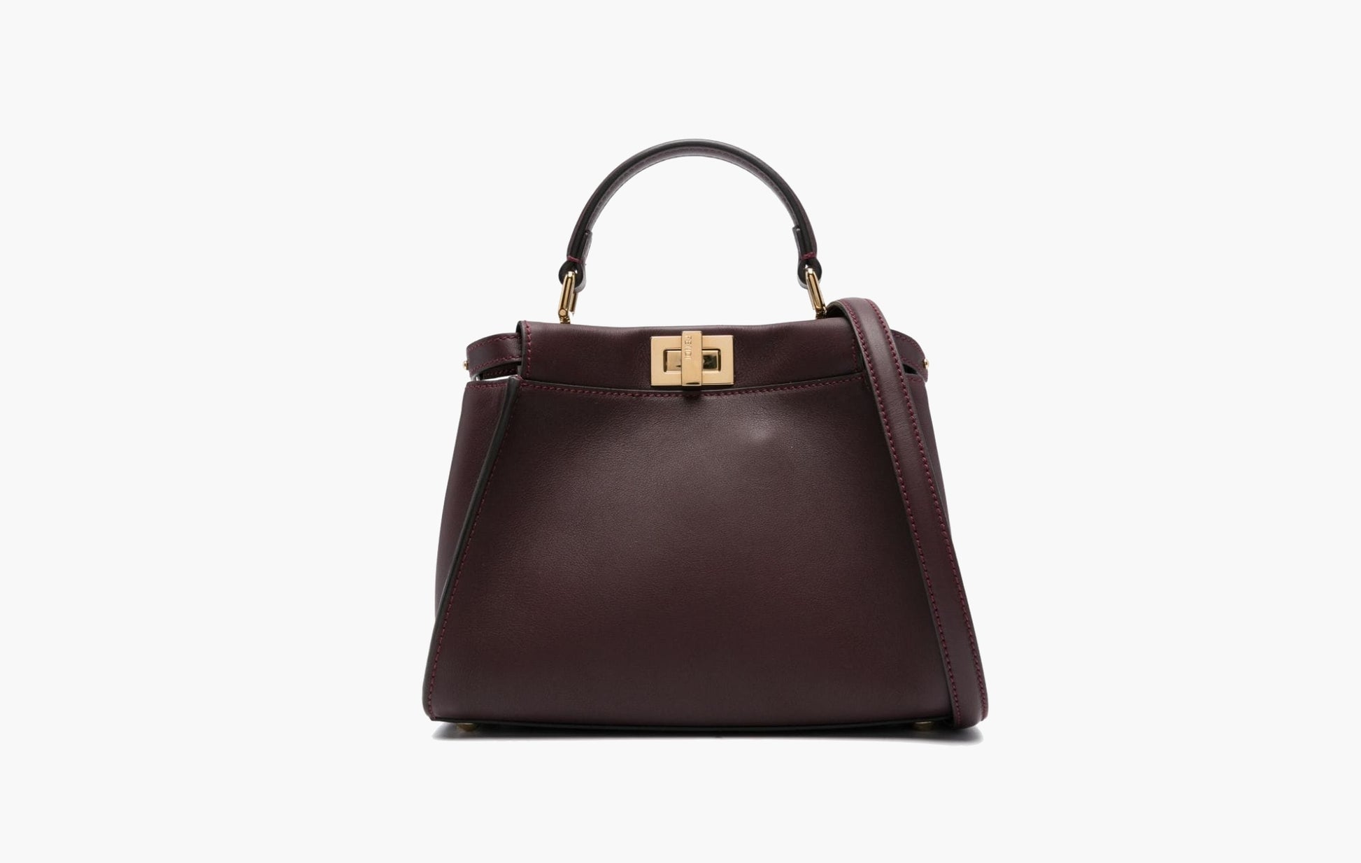 Fendi Peekaboo Mini Leather Tote Bag Bordeaux Red | The Sortage