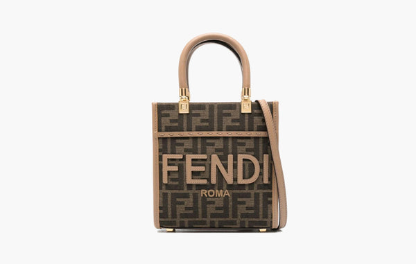 Fendi Sunshine Mini Canvas Shopper Bag Brown Beige | The Sortage