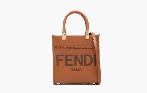 Fendi Sunshine Mini Leather Shopper Bag Сognac Brown | The Sortage