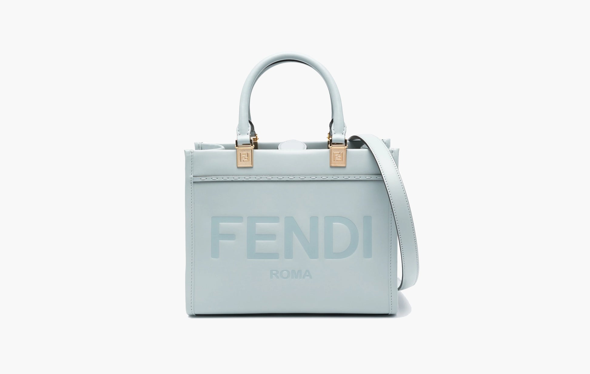 Fendi Sunshine Small Leather Shopper Bag Light Blue | The Sortage