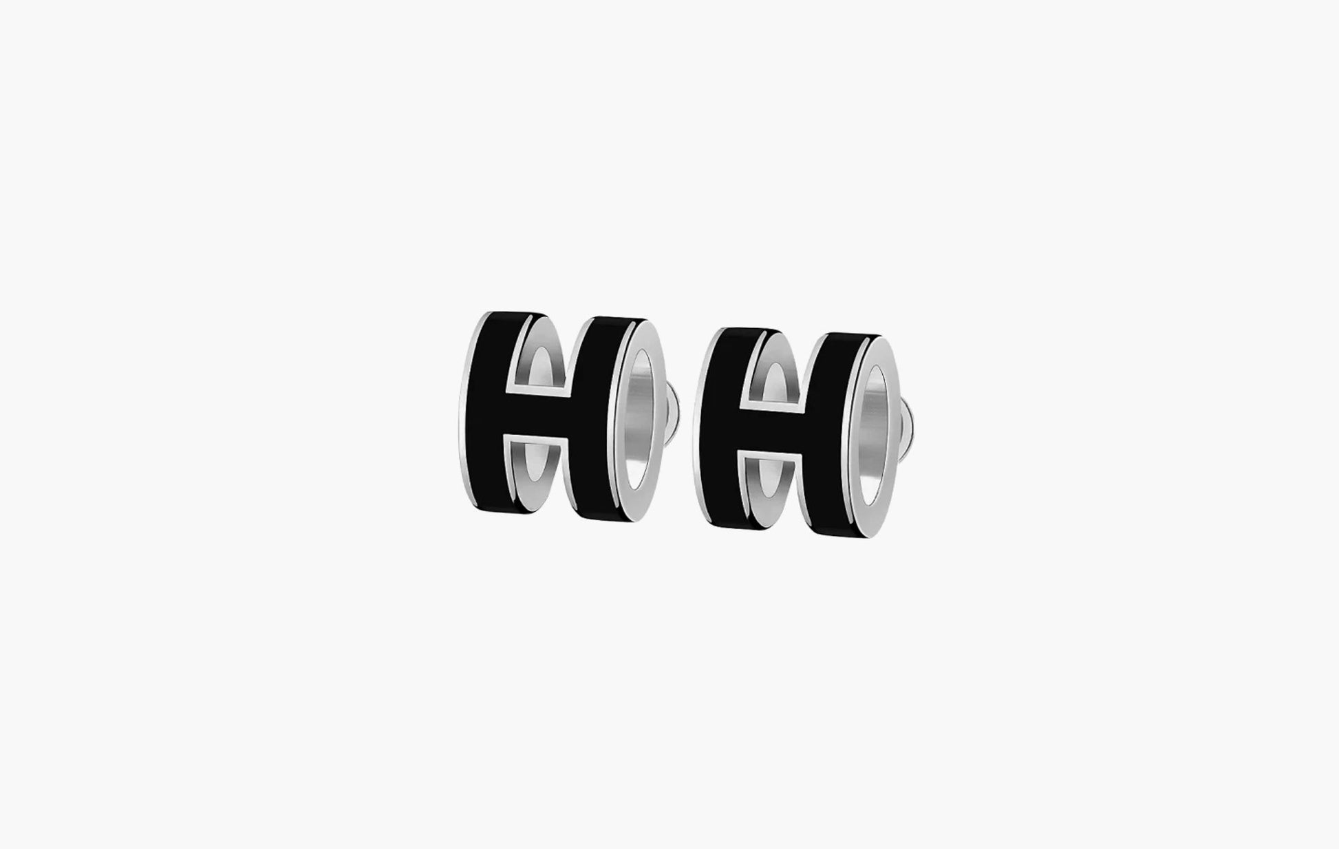 Hermes Mini Pop H Earrings Palladium & Noir | The Sortage