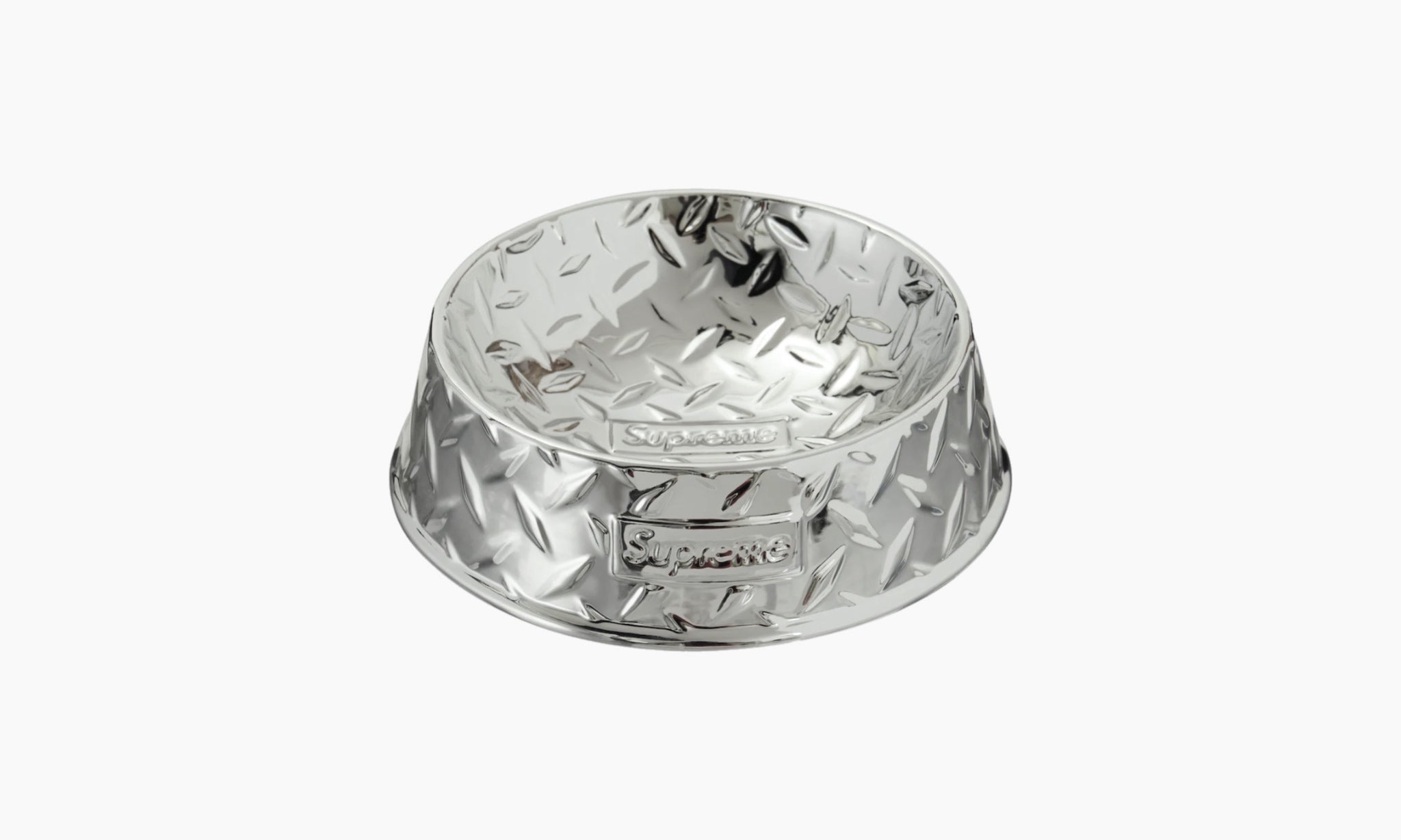 Supreme Diamond Plate Dog Bowl Silver | The Sortage