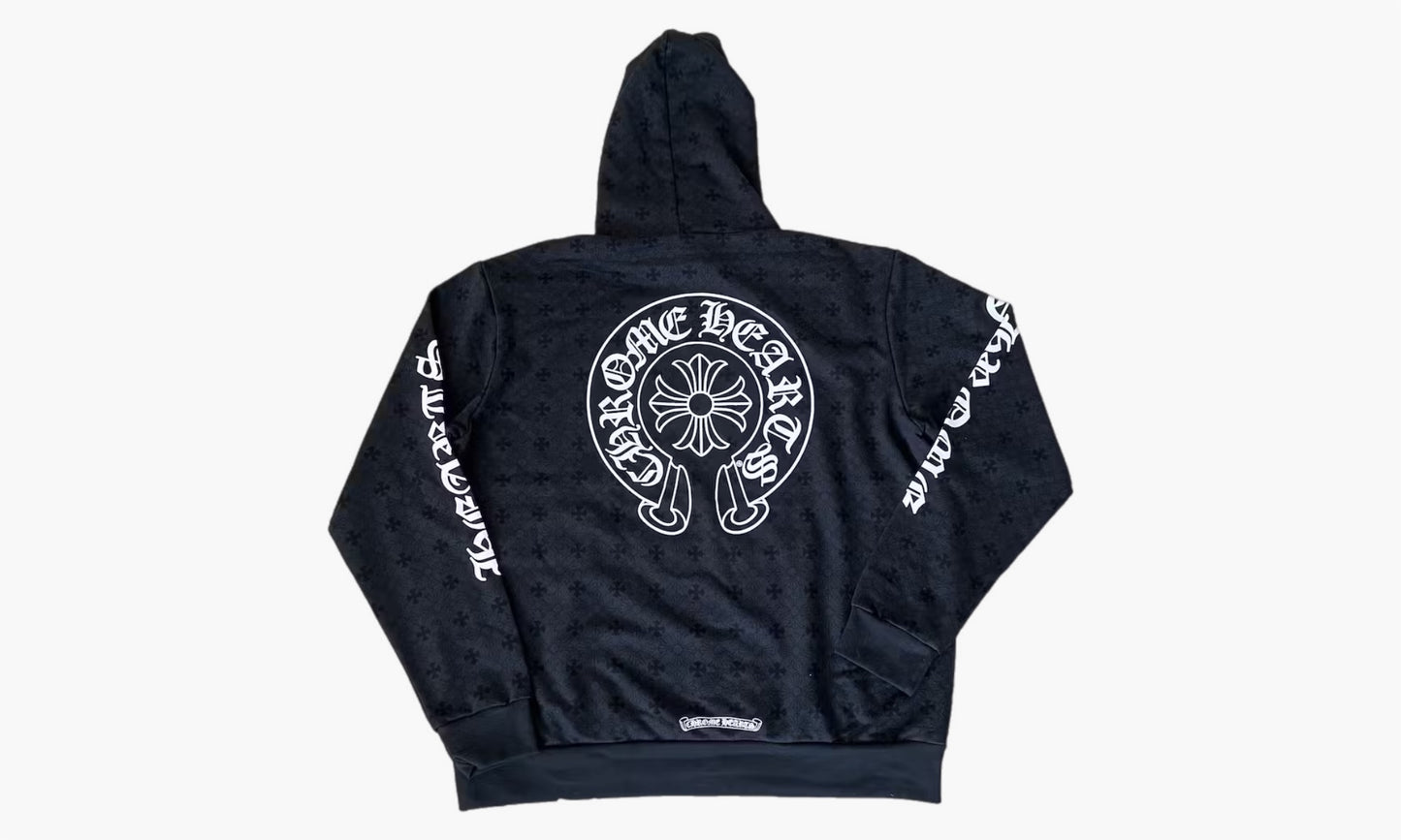 Chrome Hearts Zip Up Hoodie Plus Cross Allover Print Horseshoe Logo Black | The Sortage