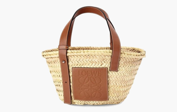 Loewe Inlay Palm Leaf and Calfskin Leather Small Basket Bag Natural Beige | The Sortage