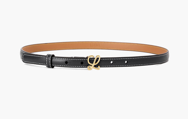 Loewe L Buckle Smooth Calfskin Leather Narrow Belt Black/Gold | The Sortage