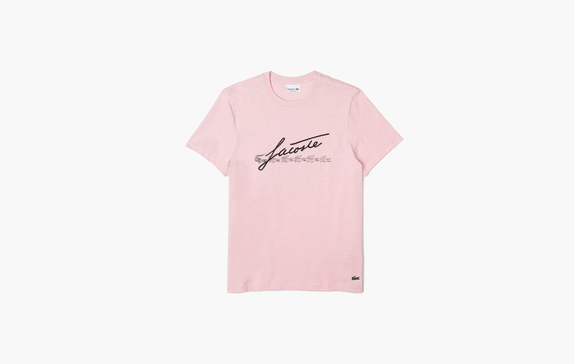 Lacoste Signature And Crocodile Print Crew Neck Cotton T-Shirt Pink | Sortage.