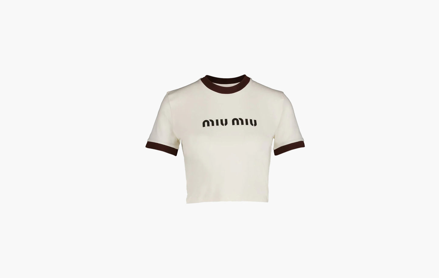 Miu Miu Logo Cropped T-Shirt White Brown | The Sortage