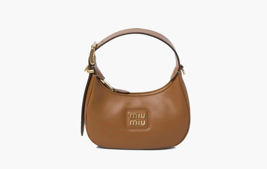 Miu Miu Wander Leather Mini Hobo Bag Caramel | The Sortage