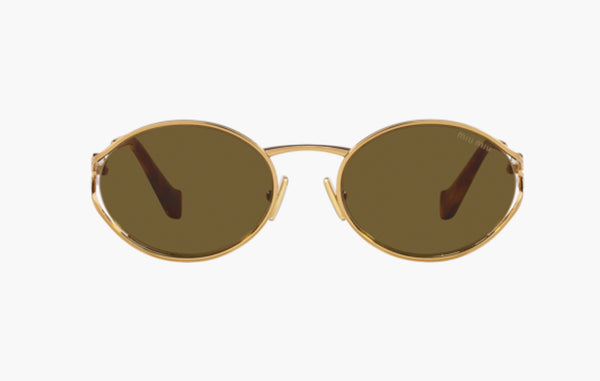 Miu Miu Eyewear Logo Round-frame Sunglasses Gold | The Sortage