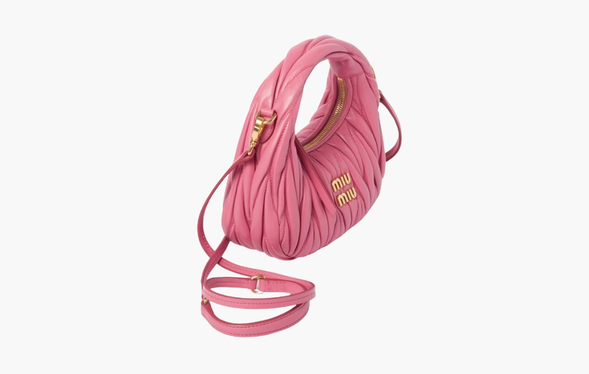 Miu Miu Wander Matelasse Nappa Leather Mini Hobo Bag Pink | The Sortage