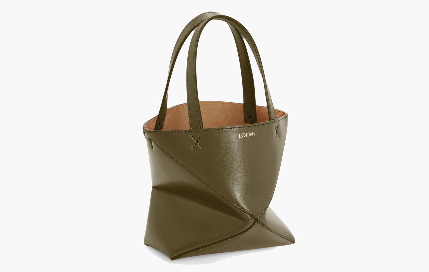 Loewe Puzzle Shiny Calfskin Leather Fold Tote Mini Bag Dark Khaki Green | The Sortage