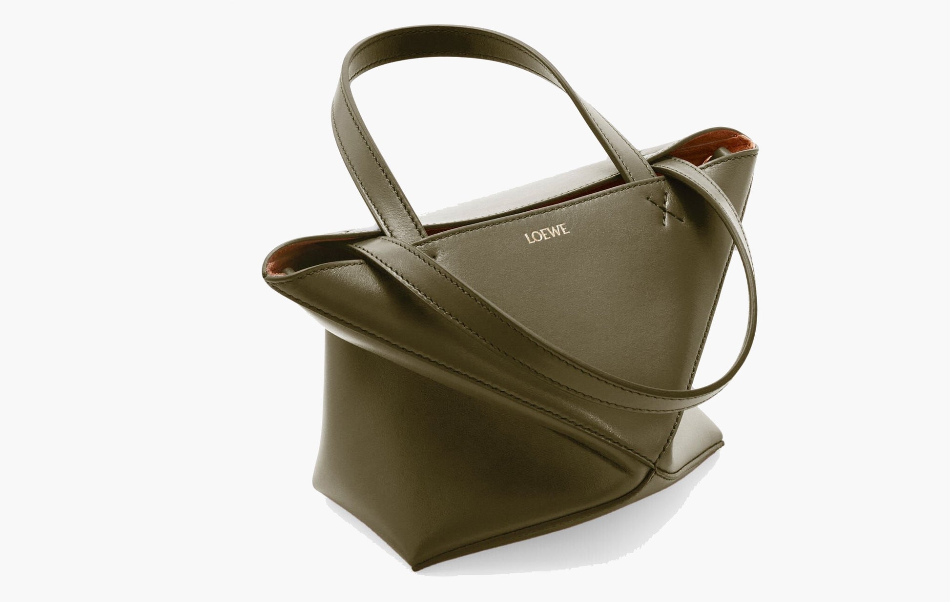 Loewe Puzzle Shiny Calfskin Leather Fold Tote Mini Bag Dark Khaki Green | The Sortage