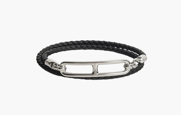 Hermes Roulis Double Tour Bracelet Swift Calfskin Palladium & Noir | The Sortage