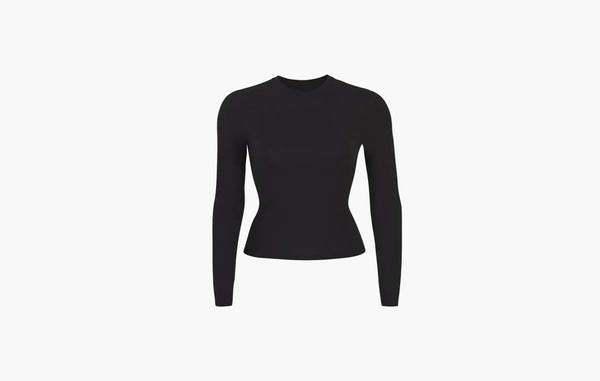 Skims Essential Crew Neck Long Sleeve Bodysuit Onyx | Sortage.