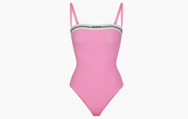 Skims Fits Everybody Logo Straight Neck Bodysuit Sugar Pink | Sortage.
